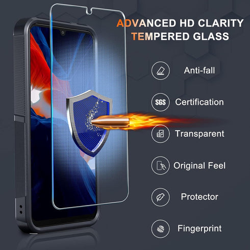 for Samsung Galaxy A25 Case, Full Body Heavy Duty Rugged Shockproof Protective Phone Cover with Lanyard Strap, Tempered Glass Screen Protector, Bl...