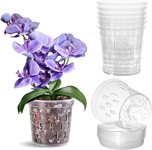 TRUEDAYS 6 Pack Orchid Pot with Saucers Garden Pot 5 Inch Clear Plastic Plant Pots with Drainage Holes for Indoor Outdoor Plants...