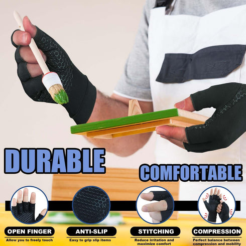 2 Pairs Copper Arthritis Gloves for Carpal Tunnel Pain Relief, Compression Gloves to Alleviate Hand Pain, Swelling, Fingerless Computer Typing Glo...