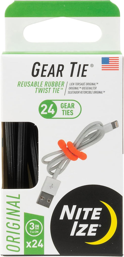 Nite Ize Original Gear Tie - 3-Inch Reusable Rubber Twist Tie - Reusable Gear Ties - Electric Cord Organizers - Twist Ties for Cords - Reusable Zi...