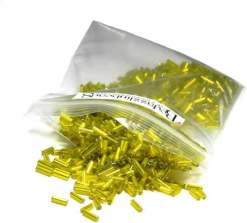 50 Grams of 1200 Ming Tree Economical 1/4 inch Long 6mm Glass Bugle Tube Seed Beads (Silver Lined Light Amber Yellow)...