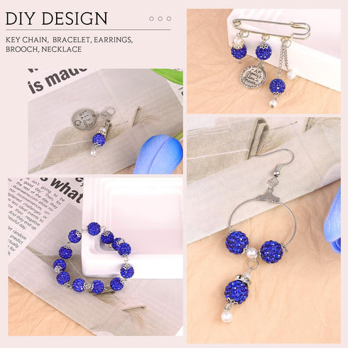 150pcs 10mm Rhinestone Beads for Crafting, Dark Blue Shiny Round Shamballa Disco Ball Beads Bulk, Fancy Sparkle Crystal Clay Bead for Necklace Bra...