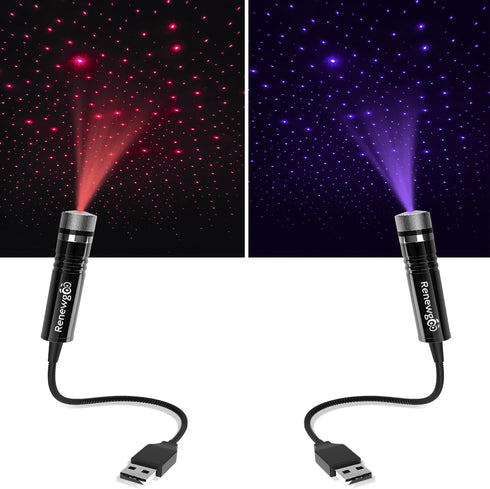 2-Pack USB Star Night Light Projector for Car, Bedroom, Interior Decor, Roof, Ceiling Galaxy Projector, Romantic Mood Lighting by Renewgoo (Purple...