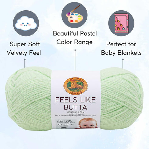 Lion Brand Feels Like Butta Mint 215-156 (3-Skeins - Same Dye Lot) Worsted Medium #4 Polyester Yarn for Crocheting and Knitting - Bundle with 1 Ar...