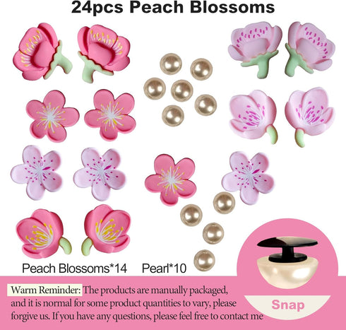 24Pcs Charms Set for Bogg Bag, Bling Pearl, Rose,Daisy,Flower, Peach Blossoms, Heart Accessories for Women, Rich Personalized Decoration Kit for B...