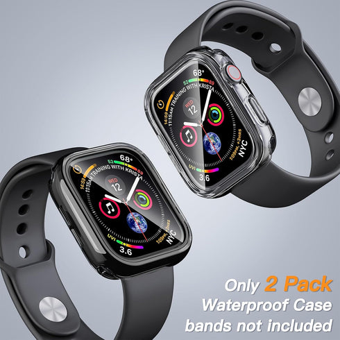 COOLQO 2 Pack Waterproof 2 in 1 Case Compatible for Apple Watch 38mm 3 2 1, with 9H Tempered Glass Screen Protector, Full Body Cover for iWatch 38...