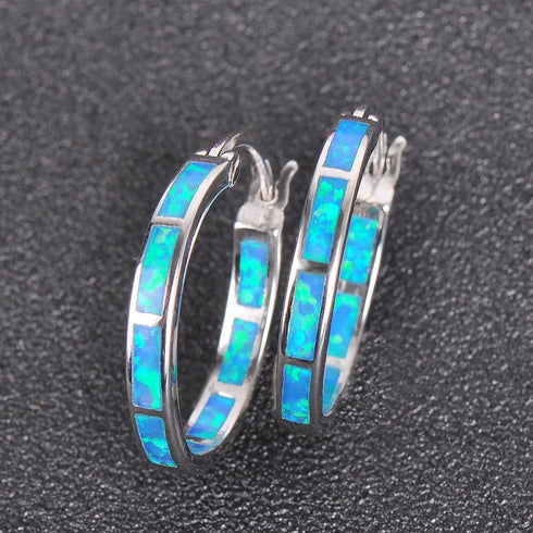 925 Sterling Silver Hoop Earring, Opal Small Hoop Earring for Women, Hypoallergenic Jewelry Cubic Zirconia Huggie Hoop Earrings Blue and White...