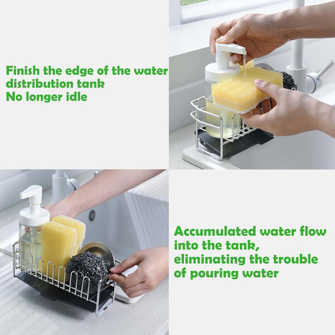 Sponge Holder for Kitchen Sink?Kitchen Sink Organizer with Stainless Steel Auto Drain Tray?Kitchen & Home Accessories?Kitchen Storage Rack?Sponge,...