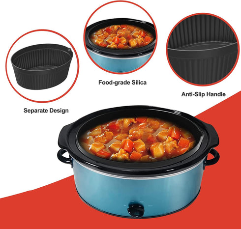 Slow Cooker Divider Silicone Liners, 7 Qt & Slow Cookers Compatible, Cook Two Dishes At Once - Easy Cleanup Dishwasher, Bpa Free 7 Quart Liners Bl...