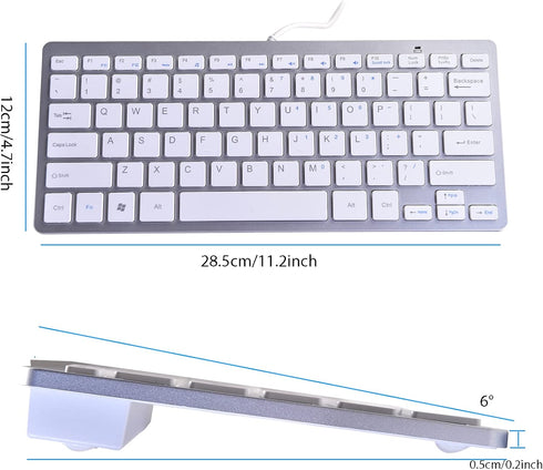 2021 Upgraded PC Computer Laptop Mini USB Wired Keyboard for Mac and Windows 78 Scissor keys Small Super Thin Compact Multimedia Keyboard (Silver)...