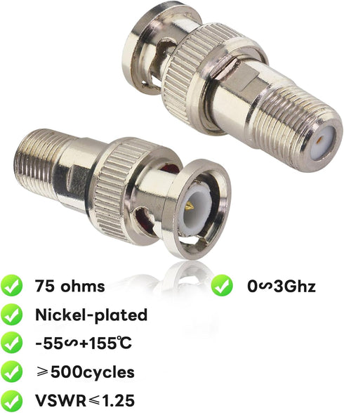 Boobrie F-Type to BNC Coax Adapter - BNC/F Female Coaxial Cable Connector - RG6/59/58/SDI/HD SDI (5 Pack) for CCTV Camera, Satellite Scanner...