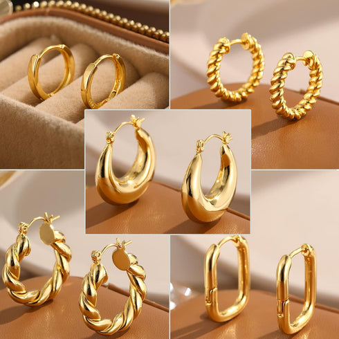 9 Pairs Gold Hoop Earrings for Women, 14K Gold Plated Lightweight Chunky Twisted Hoop Earrings Set for Gift...