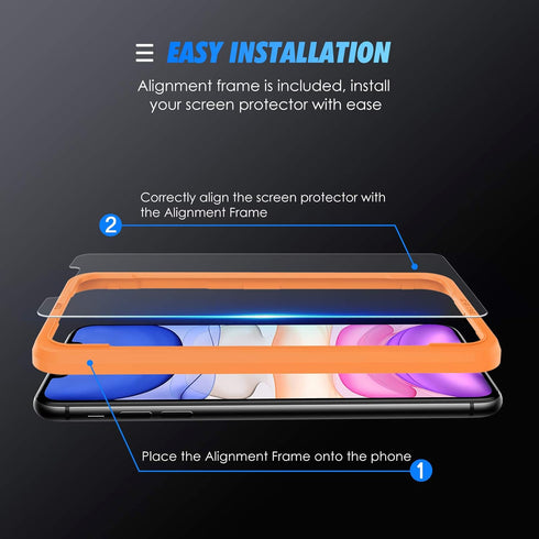 SPARIN Screen Protector Compatible with iPhone 11 / XR 6.1 inch, 4 Pack Tempered Glass with Alignment Frame......