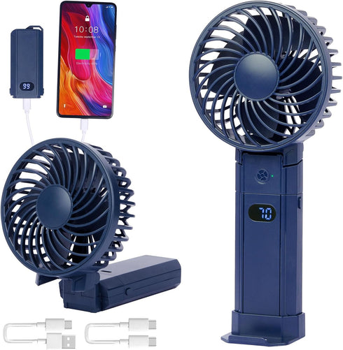 SIX FOXES 2024 New Portable Handheld Fan, 3 in 1 Portable Fan Rechargeable, Display Electricity in Real Time, 4000mAh, 3 Speed Wind, with Base, US...