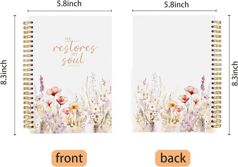 Christian Notebook for Women, Christian Art Gifts Journal, Prayer Journal for Women, Bible Journaling Notebook, PSALM 23:3 He Restores My Soul Flo...