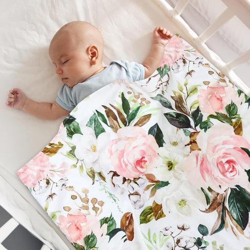 Flower Minky Baby Blanket for Boys Girls Double Layer Soft Plush Toddler Blanket with Dotted Backing, Newborn Blanket for Nursery Stroller Crib Re...