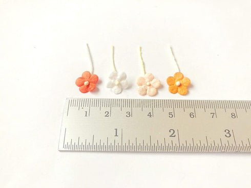 PLflower Set of 50 Tiny Flower Mixed Tone Orange Embellishment with Thread stem Mulberry Paper Flower Size 0.30" Very Small Orange1 Craft Handmade...
