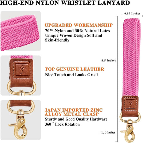 Stretchy Wristlet Keychain,Braided Cute Wrist Lanyards for Keys, Key Chain Holder for Women Men, Wrist Strap Keychain for Car Keys Phone Camera Wa...