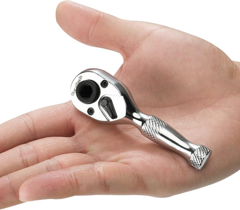 DURATECH 1/4-Inch Stubby Ratchet Wrench, Socket&Bit Driver, 72-Tooth, Chrome Alloy Made, Chrome Plated Finish...
