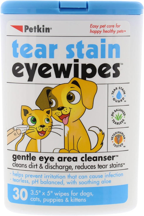 Petkin Pet Eye Wipes, 30 Moist Wipes - Gentle Eye Cleaning Wipes Remove Dirt, Discharge, & Tear Stains - Super Convenient Pet Wipes for Dogs, Cats...