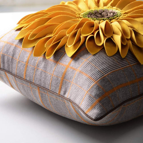 3D Sunflower Handmade Throw Pillow Cover Decorative Pillowcase Yellow Plaid for Home Bed Living Room Decor 18 x 18 Inch...