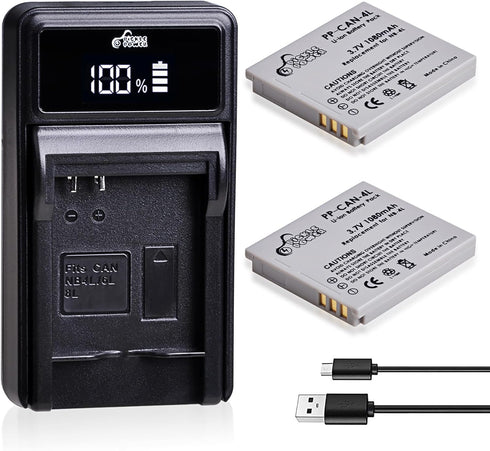 Pickle Power NB-4L Battery and LED Display Charger for Canon PowerShot ELPH 100 HS 300 HS 330 HS 310 HS SD1000 SD1100 is SD1400 is SD200 SD30 SD30...