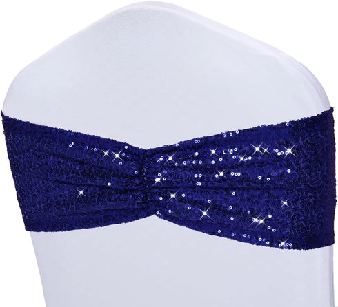 Poise3EHome Sequin Chair Sashes Navy Blue Folding Chair Covers Bow for Wedding Party Reception Decorations, 10 PCS...