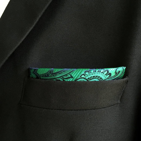 SHLAX&WING Green Geometric Silk Pocket Square Handkerchief for Wedding Party...