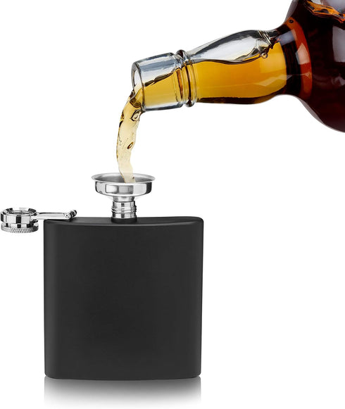 True Stainless Steel Metal Flask for Men, Drinking Flasks for Whiskey Tequila Rum Brandy Cocktails, Travel, Backpacking, 6 oz Set of 1, Matte Blac...