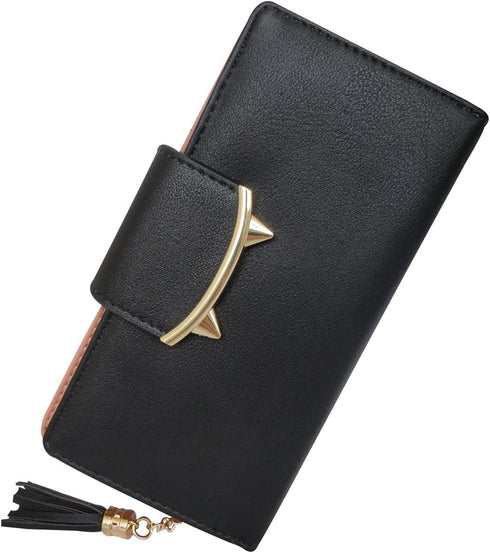 Wallet Women Cute Bifold Clutch Wallets with Zipper Coin Purse Card Holder Money Clip Gifts for Cat Lovers Black...