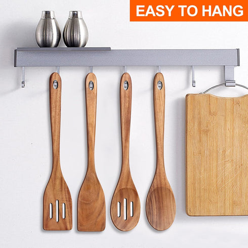4-Piece 14" Large Wooden Utensils Set for Cooking Spatula Long Handled Slotted Spoon Non-Stick Utensil Slotted Turner Mixing Spoons with Hole Best...