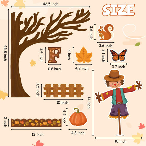 WATINC 170Pcs Fall Tree Learning Bulletin Board Decoration Set, Autumn Pumpkin Study Cut Outs Borders Decor, Thanksgiving Maple Leaves Cutout Wall...
