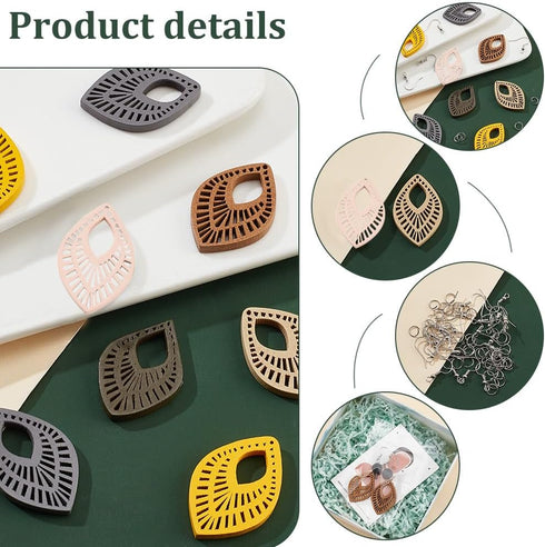 PandaHall 228Pcs Wooden Earrings Pendants, Leaf Dangle Charm Earring Making DIY Kit Embellishments Hanging Ornaments Earrings Pendants Charms with...