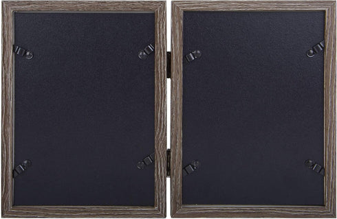 AEVETE 5x7 Double Picture Frames Hinged Wood Folding Picture Frames Vertically Display, Real Glass Front, Gray...