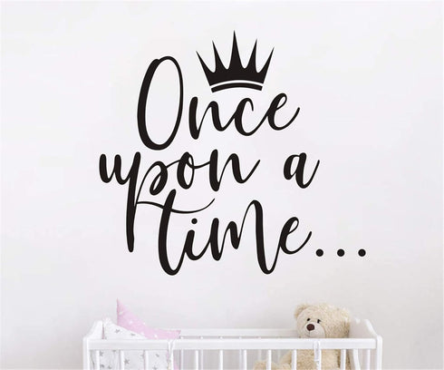 Once Upon a time with Crown Wall Sticker Art Vinyl Home Quote Decals for Kids Girl Princess Room Nursery Decoration House Interior Design YMX38 (B...