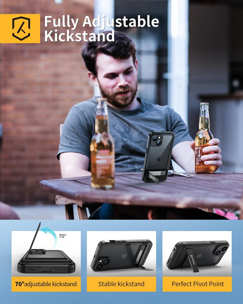 Lanhiem for iPhone 14 Case with Kickstand, IP68 Waterproof Dustproof Built-in Screen Protector, Full Body Shockproof Protective Front and Back Cov...