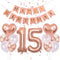 40Inch 15 Balloons Number Birthday Decorations, 15th Birthday Decorations for Girls with Rose Gold Banner Confetti Balloons 1" in Diameter Heart C...