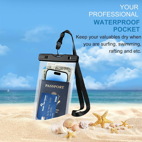 Waterproof Pouch, Large Waterproof Cellphone Dry Bag for iPhone 15 14 13 Pro Max Max LG Samsung Cellphone, IPX8 Waterproof Phone Case Travel Acces...