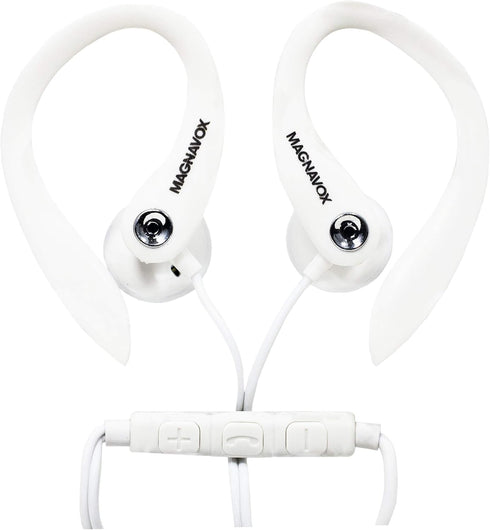 Magnavox MHP4854-WH Earhook Earbuds with Microphone in White | Available in Black & White | Earbuds Earhook with Microphone | Extra Value Comfort ...