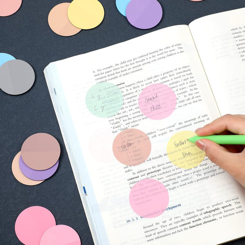 500 Sheets Transparent Sticky Notes Translucent Sticky Notes Clear Sticky Notes Pastel Round Transparent Sticky Tabs See Through Memo Pads for Bib...