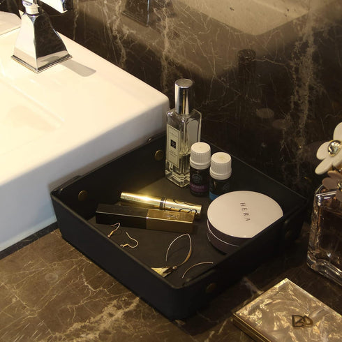 Father's Day Gifts Faux Leather Valet Tray Organizer for Men - Catch-All Tray for Entryway Table Key, Wallet, Watch, Coin Change, Phone, Dresser E...