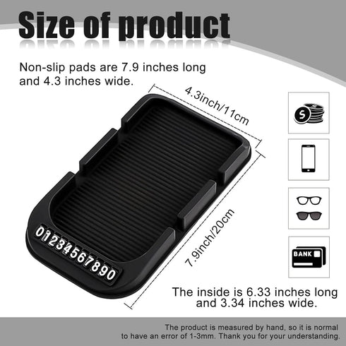 Car Dashboard Cell Phone Holder, Anti-Slip Pad Double-Groove with Number Plate Auto Silicon Tray, Silicone Car Pad Mat for Various Dashboards,Phon...