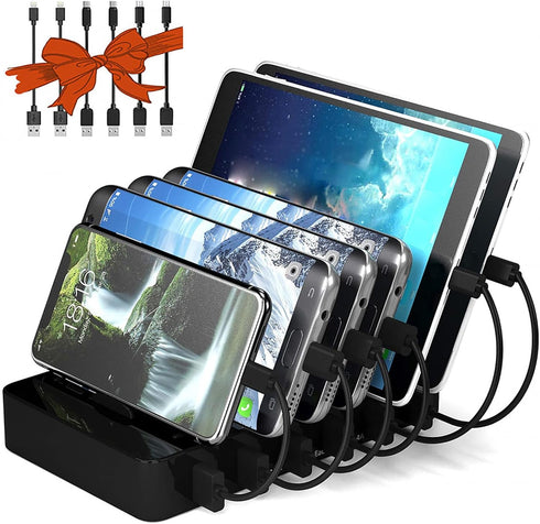 Charging Station for Multiple Devices,50W 6 USB Ports Family Charger Compatible with Apple iPhone iPad and Android Phone and Tablet...
