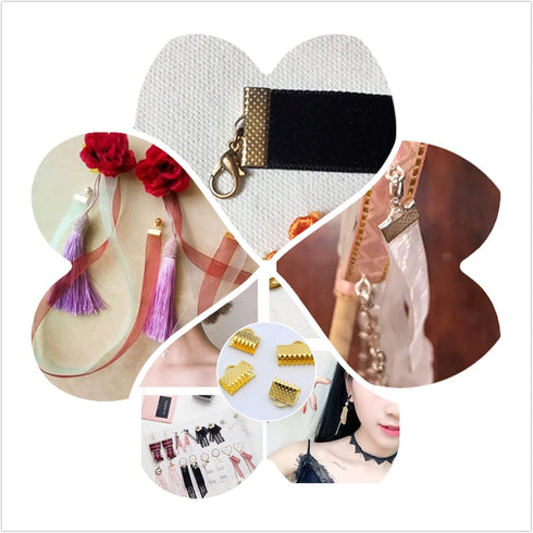 dophee 100Pcs Ribbon Clamps Crimp Ends with Loop, Beads Clasps Hook Tips Clips Connectors Cord Ends DIY Craft Kit for Jewelry Making Bracelet Clos...