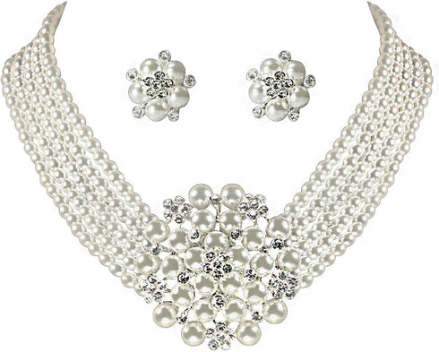 Audrey Hepburn Style Faux Pearl Necklace Set Strand Ear clip or Stud Pin on Earrings for selection Wedding Inspired by Breakfast at Tiffany's for ...