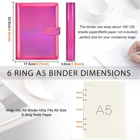 Toplive A5 Notebook Binder 6 Ring Refillable Binder, PU Leather Planner Binder Personal Budget Binder Organizer Cover with Magnetic Closure for A5...