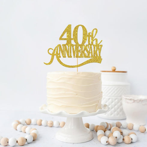 Gold Glitter 40th Anniversary Cake Topper - for Happy 40th Wedding Anniversary / 40th Birthday Party/Cheers to 40 Years Party Decorations...