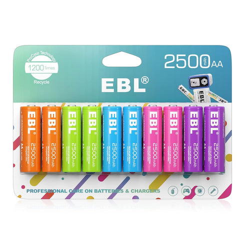EBL Rechargeable AA Batteries 2500mAh 1.2V Ni-MH Double AA Battery 10 Pack...