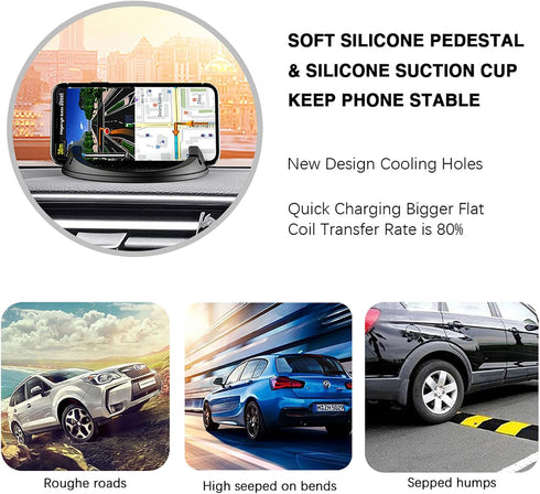 ANNSKIN Wireless Car Charger Mount 15W Fast Charging Phone Holder Silicone Anti-Slip Phone Stand Compatible with Smart Phones iPhone Samsung GPS D...