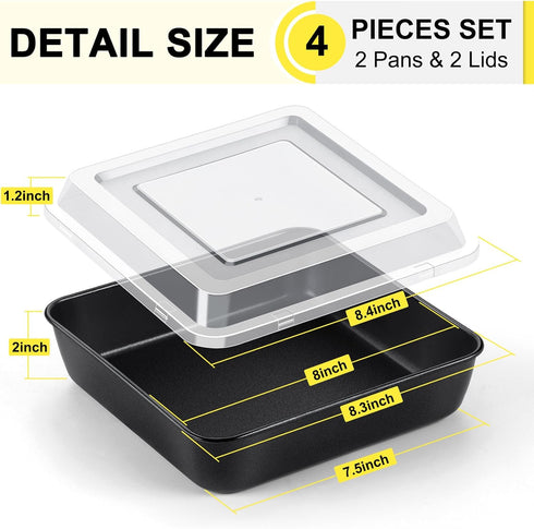 P&P CHEF Square Baking Pan with Lid Set, 8 Inch Non-Stick Square Cake Pans for Oven Cooking Brownie Lasagna, Stainless Steel Core & Easy Release, ...